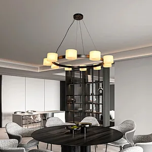 10-Holders Cloudy Alabaster Cylinders Chandelier