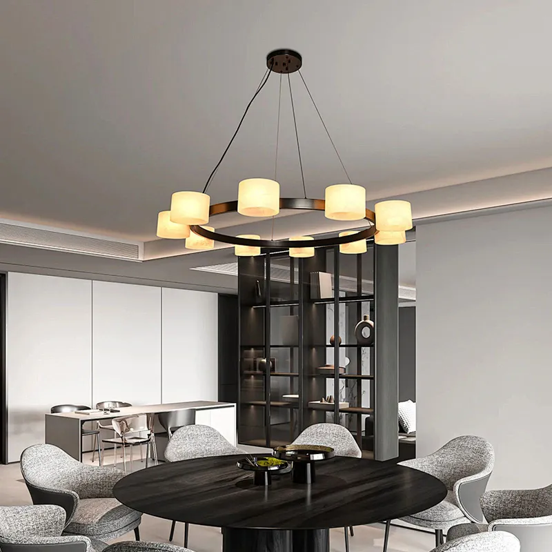 10-Holders Cloudy Alabaster Cylinders Chandelier