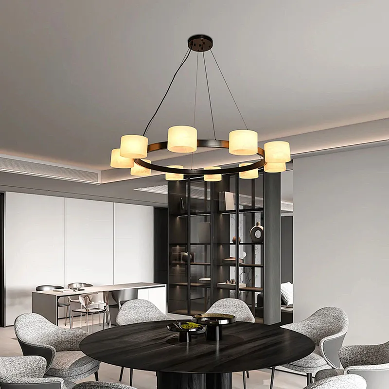 10-Holders Cloudy Alabaster Cylinders Chandelier