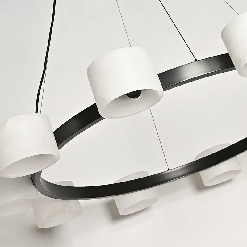 10-Holders Cloudy Alabaster Cylinders Chandelier
